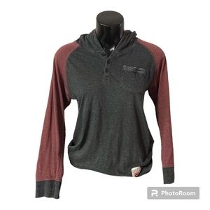 Long Sleeve Hooded Shirt | Large | Charcoal & Dark Red | Dikotomy Co